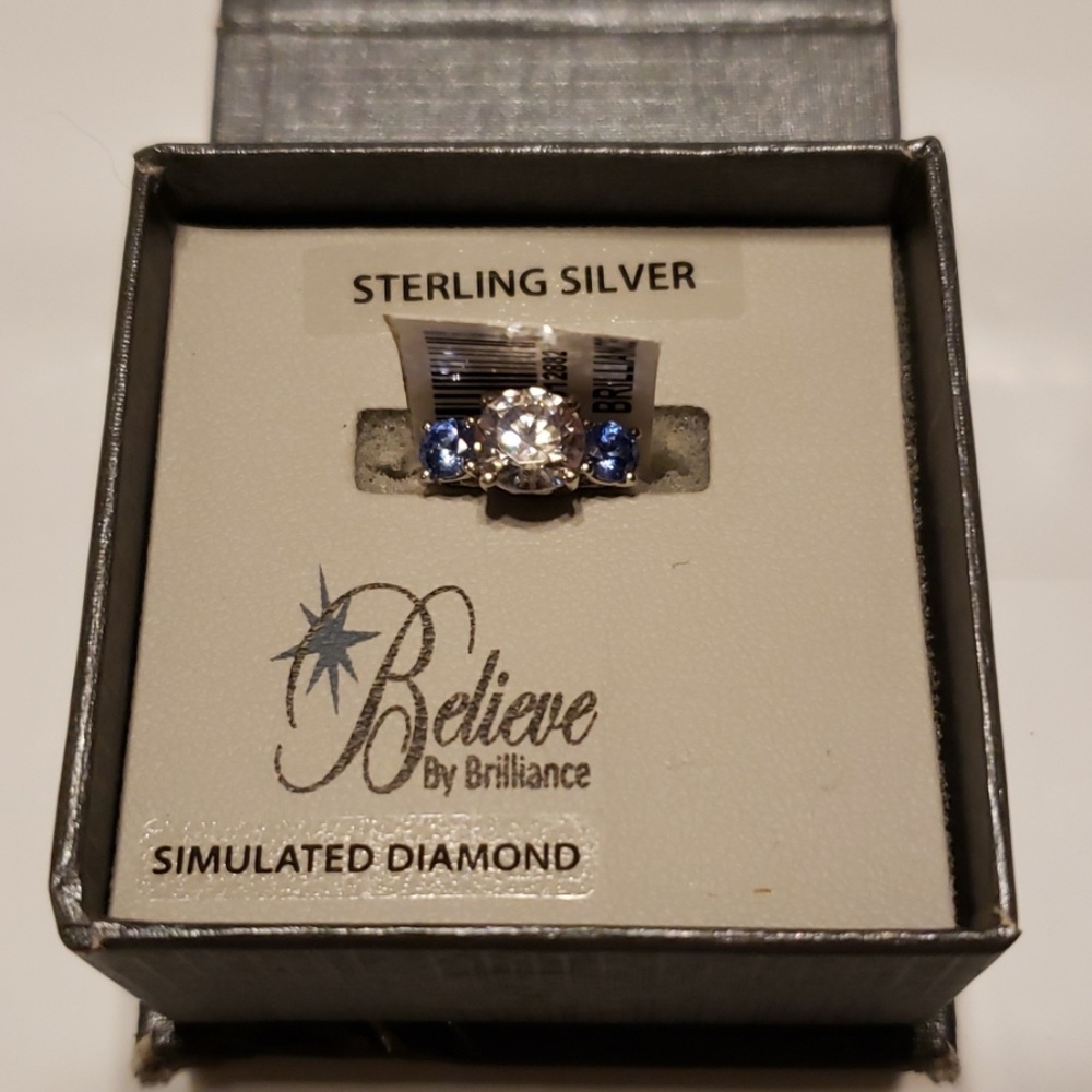 New Sterling Silver 3 stone ring Simulated Diamond